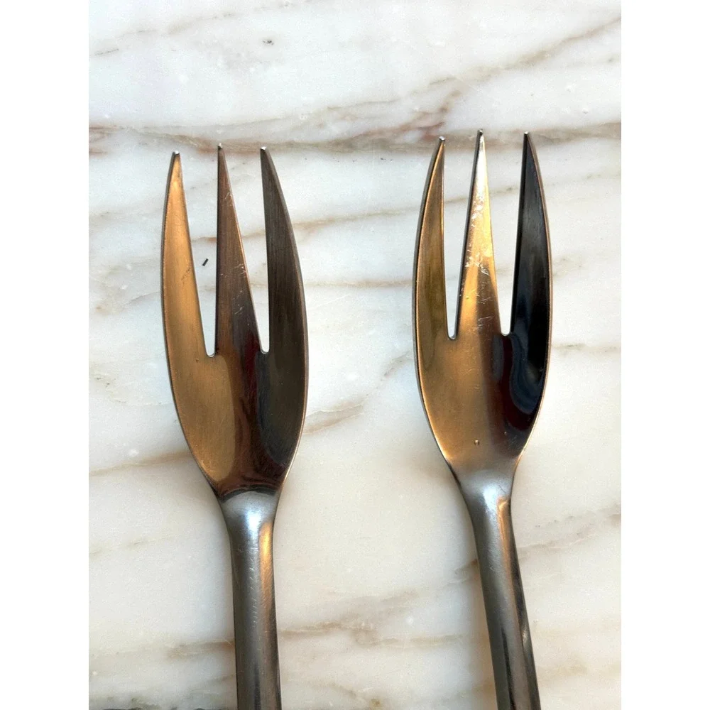 Vintage Signed Stainless Steel Serving Forks Set of 2 MCM 10.25